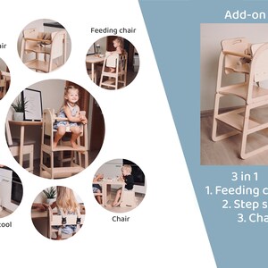 Feeding chair that transforms into a step stool and an extra chair