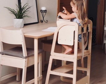 Transformable Kitchen tower learning stool and high chair combo