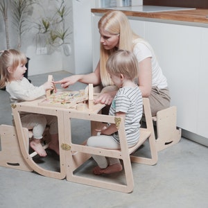 Kids desk, step stool, transformable learning tower