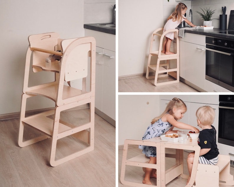 Tour de cuisine 3 en 1 : chaise haute, escabeau, bureau enfant. image 1