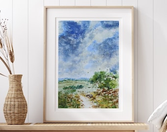 South Africa Landscape Watercolour Painting Original, impressionist art landscape, nature painting, mountains wall art, wall art living room