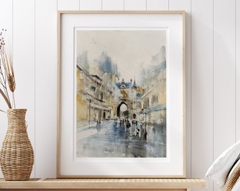 Original watercolour painting of Auxerre France town, Watercolour cityscape, original art France, wall art impressionist, urban painting art