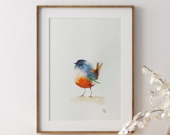 Robin bird 2 original watercolour painting, bird wall art, nursery wall art, bird illustration, kids wall art, living room wall art, kids