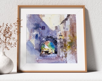 South of France original cityscape, Nice France original painting, Christmas gift, gift for her, impressionist art, watercolour urbanscape