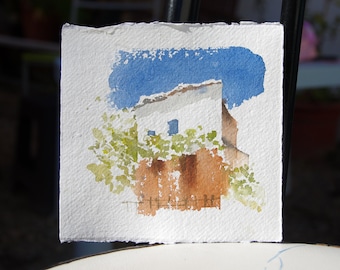 Small Original handpainted watercolor painting in 100% cotton cityscape Paris, Paris restaurant cityscape wall art, minimalist art, smallart