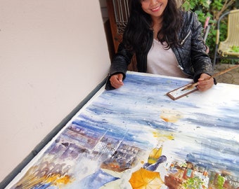 Custom painting for ANN, Original Watercolor Painting of Jiufen Taiwan