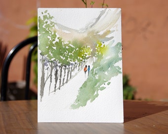 Hand-painted original watercolour painting Ha Giang Vietnam, landscape painting, watercolor Ha giang, wall art Vietnam, gift ideas, for her