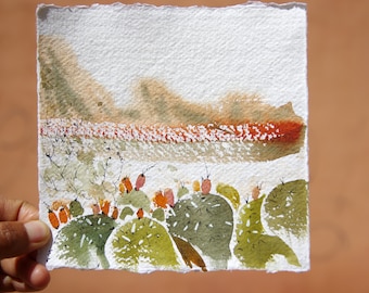Arizona USA landscape watercolor painting original, cactus wall art, line and wash usa Art, wall art Usa, impressionist art, for her, formom