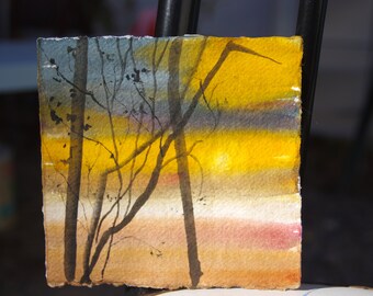 100% handpainted in cotton paper original watercolor painting sunset in Kyoto Japan, gift ideas, landscape painting, gift for her, for him