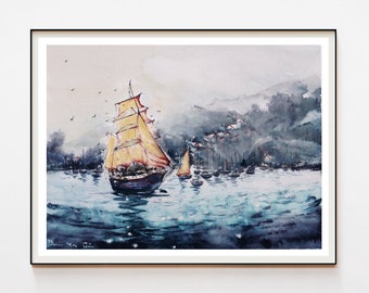 original modern painting contemporary art painting of a sailboat wall art original wall art for living room painting original watercolours