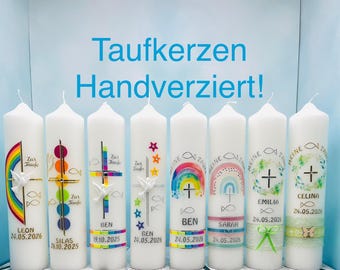 Taufkerze / Taufkerzen mit Regenbogen / Deko für Taufe / Taufgeschenke / Geschenke / Kerzen / religiöse Kerzen / Geburt