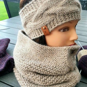 Hand knitted set/loop and headband/handmade/100% alpaca