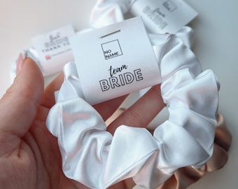 White silk scrunchies, Silk scrunchies for bridesmaids,  bachelorette party gift, wedding gift for bridesmaids,