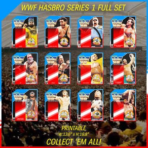WWF Hasbro Wrestling Series 1 Card Front Full Set Reproduction 80s 90s Hulk Hogan Ultimate Warrior Macho Man Andre Mattel WWE Retro Jakks