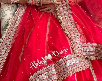 Customized Bridal Magic Net Dupatta with any Text of your Choice (Name, Hashtags, Date, Message to your loved one etc.) up to 12 characters