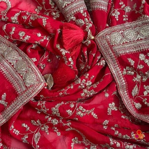Red Regal Zari Embroidered Chinnon Dupatta