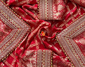 Bridal Meera Red Silk Banarsi Embroidered Dupatta Second Dupatta Odhni Second Dupatta Nikkah Chunri Wedding Dupatta