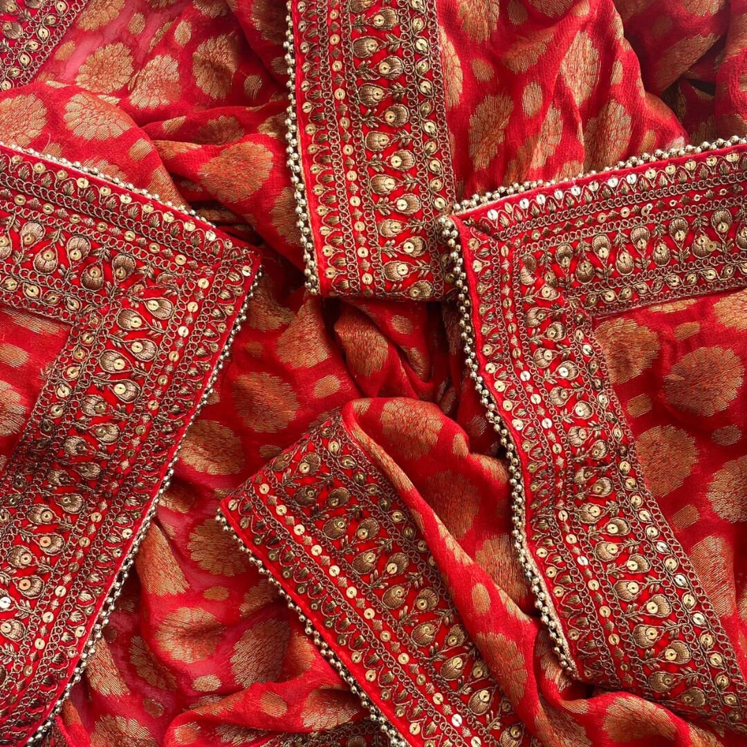 Bridal Red Royal Antique Zari Banarasi Georgette Double Second Dupatta for Wedding Outfit Lehenga Chunni Sagan Nikaah Mehendi Indian Odhni