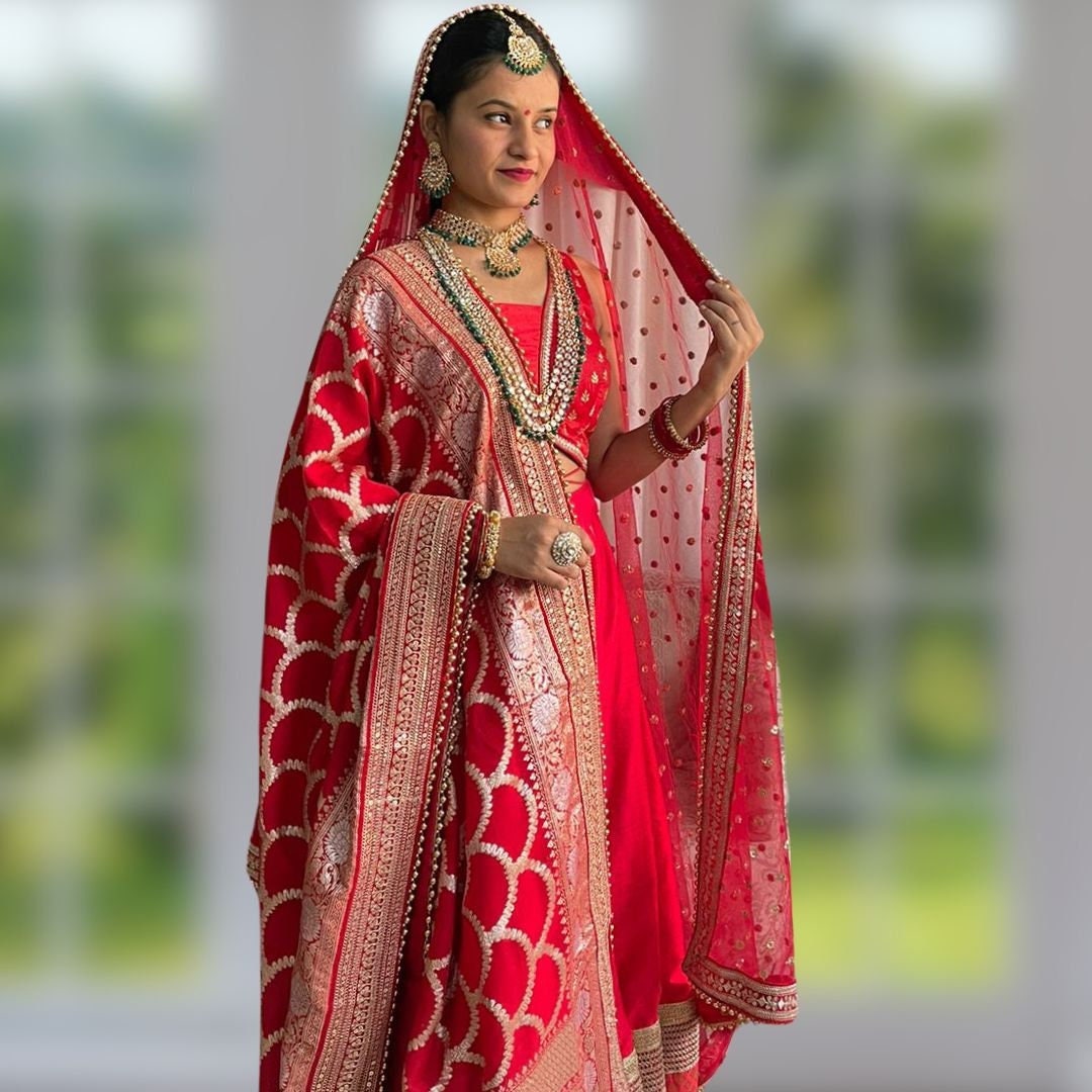 Bridal Shubh Red Silk Banarsi Embroidered Dupatta