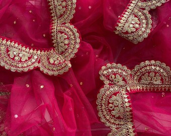 Bridal Saugaat Pink Stone Scalloped Net Double Second Dupatta for Wedding Outfit Lehenga Chunni Sagan Nikah Karvachauth Mehendi Indian Odhni