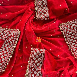Bridal RED Festive Stone Sequin Embroidered Velvet Second Dupatta Mehendi Dupatta Bridal Dupatta Velvet Shawl