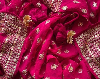 Georgette Dupatta à sequins glamour et or rose