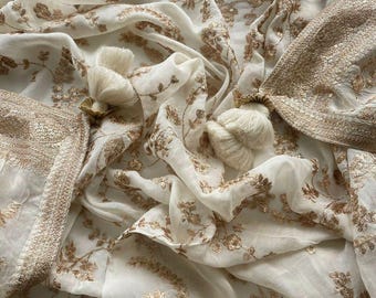 Ivory Regal Zari Embroidered Chinnon Dupatta