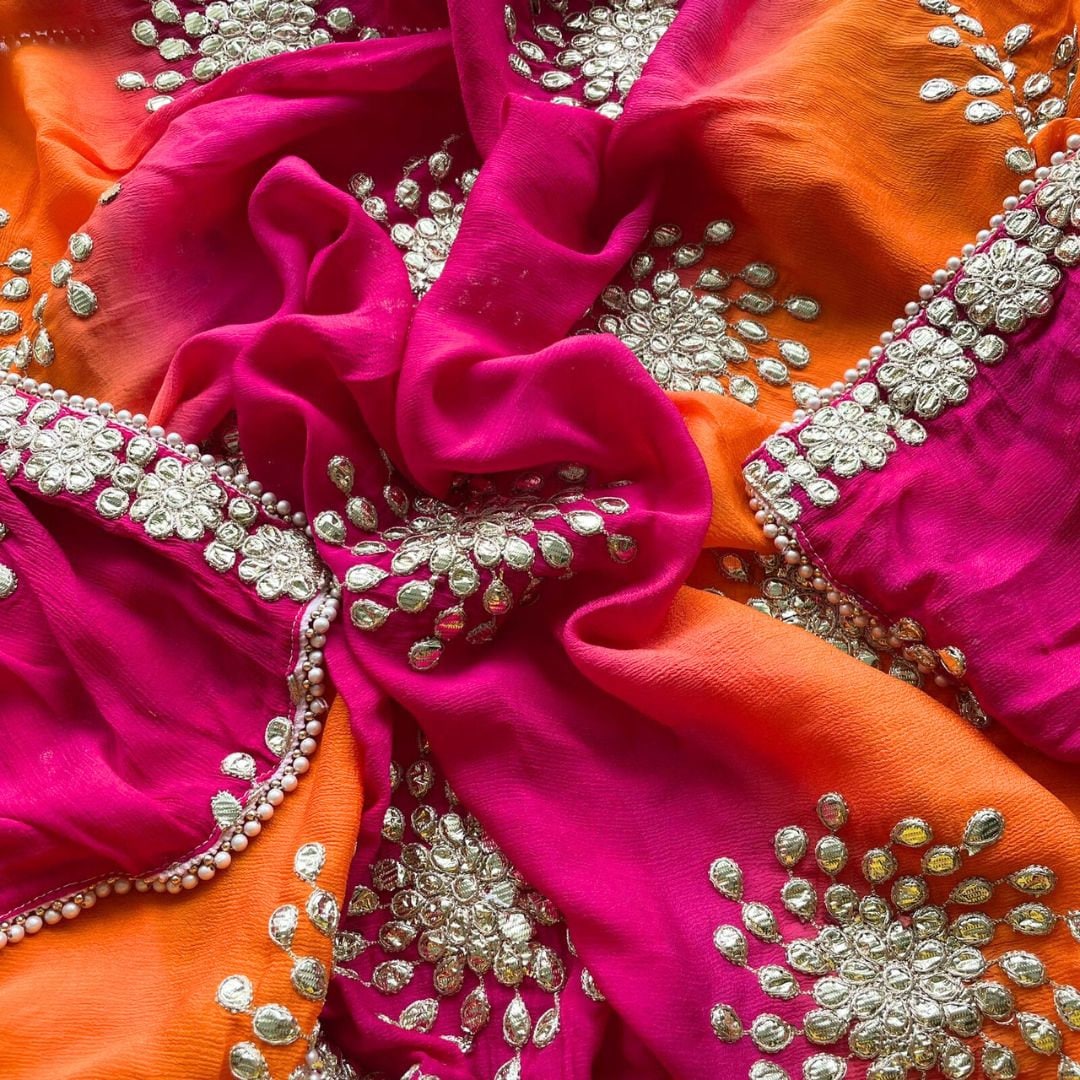 Pink Chiffon Dupatta with Lace Inserts