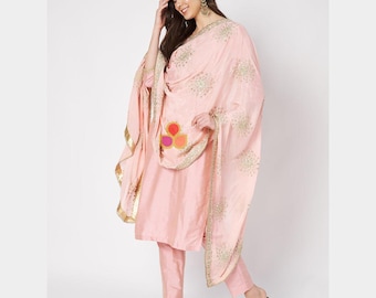 Peach Gotta Patti Floral Chiffon Dupatta