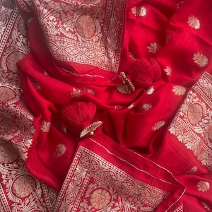 Ruby Red Banarasi Silk Dupatta