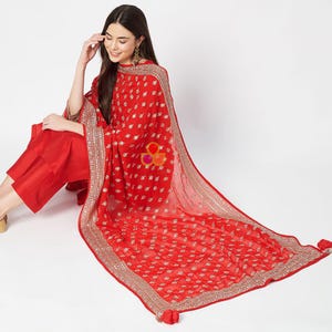 Blush Pink Sequin Embroidered Georgette Dupatta