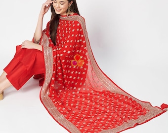 Glamour roodgouden pailletten Georgette Dupatta