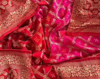 Red Pink Festive Banarasi Bandhej Dupatta