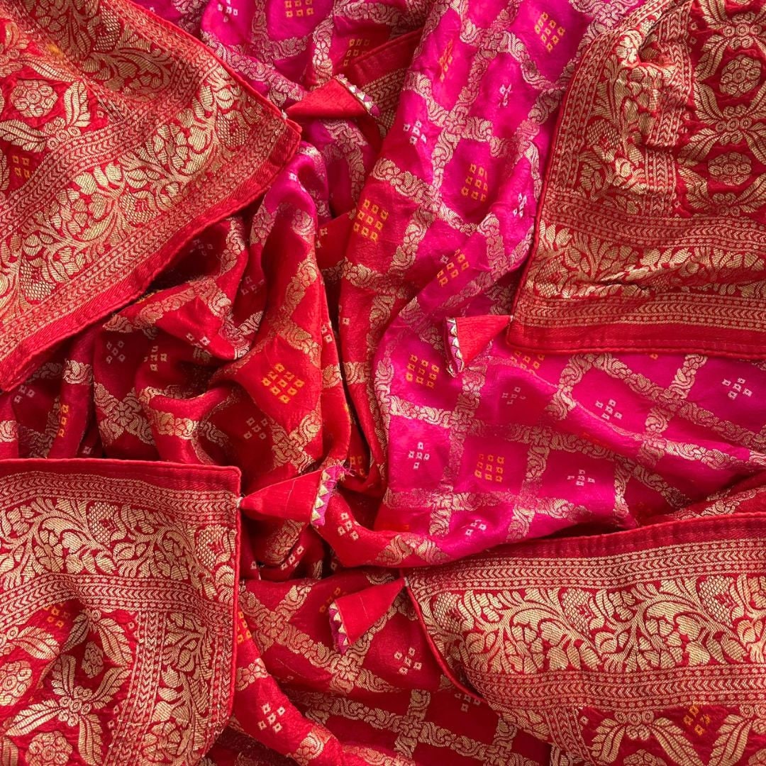 Red Pink Festive Banarasi Bandhej Dupatta