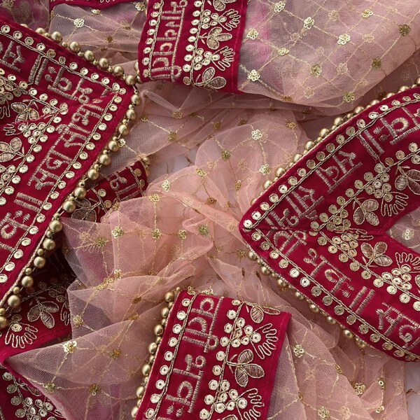 Bridal Peach Saubhagyavati Criss Cross Net Dupatta