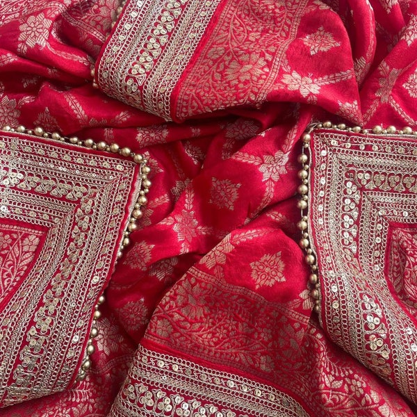 Bridal Meera Red Silk Banarsi Embroidered Dupatta