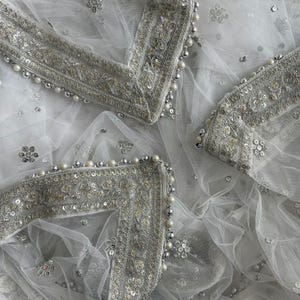 Braut Tara Ivory Zari bestickt Netz Pailletten Double Second Dupatta für Hochzeit Outfit Lehenga Chunni Sagan Nikaah Mehendi Indian Odhni