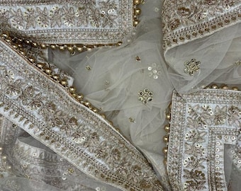 Braut Dupatta: Zari besticktes Netz, Pailletten-Brautschleier
