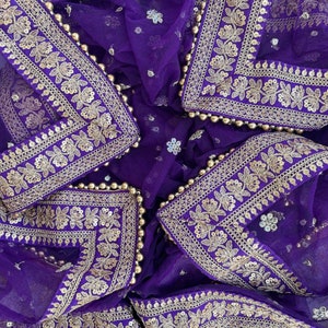 Bridal Noor Purple Zari Embroidered Net Stone Double Second Dupatta for Wedding Outfit Lehenga Chunni Sagan Nikaah Mehendi Indian Odhni