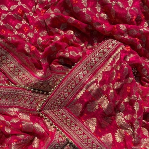 Bridal Pink Royale Georgette Banarsi Embroidered Double Second Dupatta for Wedding Outfit Lehenga Chunni Sagan Nikaah Mehendi Indian Odhni