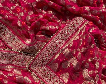Bridal Pink Royale Georgette Banarsi Embroidered Double Second Dupatta for Wedding Outfit Lehenga Chunni Sagan Nikaah Mehendi Indian Odhni