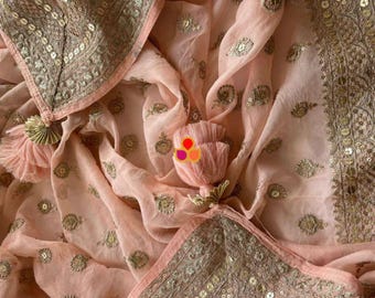 Glamour Baby Pink Gold Sequin Georgette Dupatta