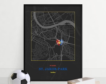 St Jakob Park Stadium Map Print, FC Basel Wall Art Poster, Street Map, Football Stadium Artwork, Sports Fan Gift