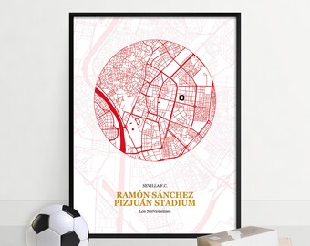 Ramón Sánchez Pizjuán Stadium, Stadium Map Print, Sevilla Street Map, Football Artwork, Wall Art Poster, Ramón Sánchez Pizjuán Stadium Print