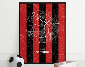 San Siro Stadium, Stadium Map Print, AC Milan Street Map, Football Stadium Artwork, AC Milan Wall Art Poster, Fan Gift, San Siro Print