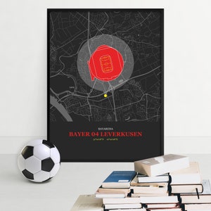 Stadion Karte Druck, Leverkusen Wand Kunst Poster, Straßenkarte, Fußball-Stadion Kunstwerk, Bayer Leverkusen Stadion, Sport-Fan-Geschenk, Fan-Poster
