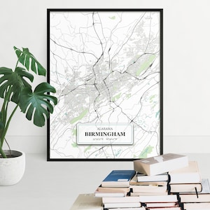 Birmingham Alabama Wall Art, Street Map Decor, Home Decor, Blue Map Print, Birmingham Carte, Housewarming Gift, Map Wall Art, Fine Art Print