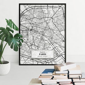 Paris Straße Karte, Stadtkarte, moderne Karte Poster, Paris Karte Poster, Straße Karte Dekor, skandinavische Karte, schwarz & weiß Karte, Paris Stadtkunst