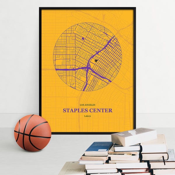 Staples Center, Lakers Print, Stadium Map Print, Los Angeles Lakers Street Map, Stadium Artwork, Los Angeles Art Poster, Sports Fan Gift