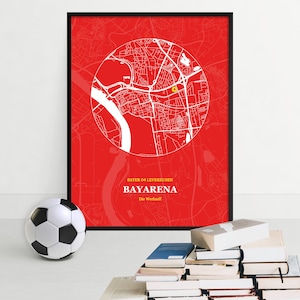 Bayarena, Stadion Karte Drucken, Bayer 04 Leverkusen Straßenkarte, Fußball Kunstwerk, Leverkusen Wand Kunst Poster, Sport-Fan-Geschenk, BayArena Druck